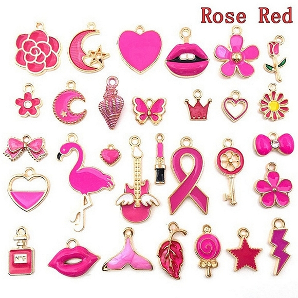 Rose Red series asymmetrical charm earrings. Pair #2. - Picture 3 of 3